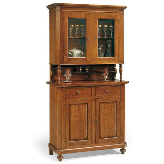 Cristalliera 4 ante 2 cassetti arte povera in legno massello e mdf con rifinitura in noce 104x43x218 H