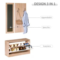 Mobile per Ingresso in Legno Set 3 Pezzi con Scarpiera, Appendiabiti e Specchio, 80x27x46.5cm - Color Legno