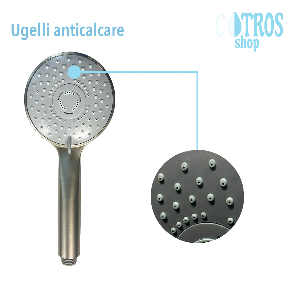Doccetta nichel spazzolato 3 getti ugelli sistema anticalcare