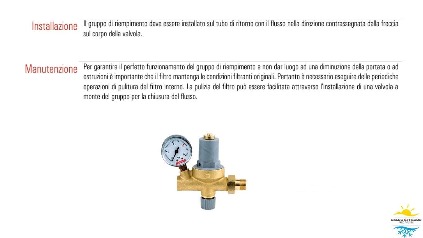 Gruppo di riempimento da 1/2" con portamanometro e funzione di controllo, regolazione e ripristino automatico della pressione negli impianti a circuito chiuso
