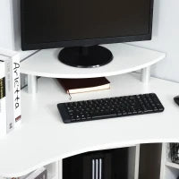 Scrivania Angolare con 3 Sezioni, Scrivania per Camera o Ufficio, Scrivania PC in Legno con Ripiano Monitor, Bianco