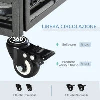 Kennel per Cani Pieghevole a Doppia Porta con Blocco, 4 Ruote con Freno e Fondo Rimovibile, 94x58x69.5 cm, Grigio