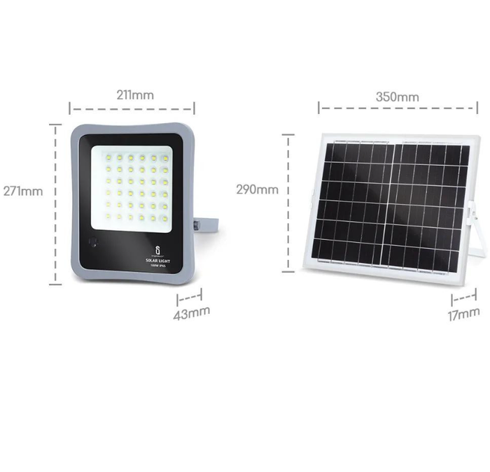 Proiettore led solare 100 watt grigio monocristallino ip65 6500k