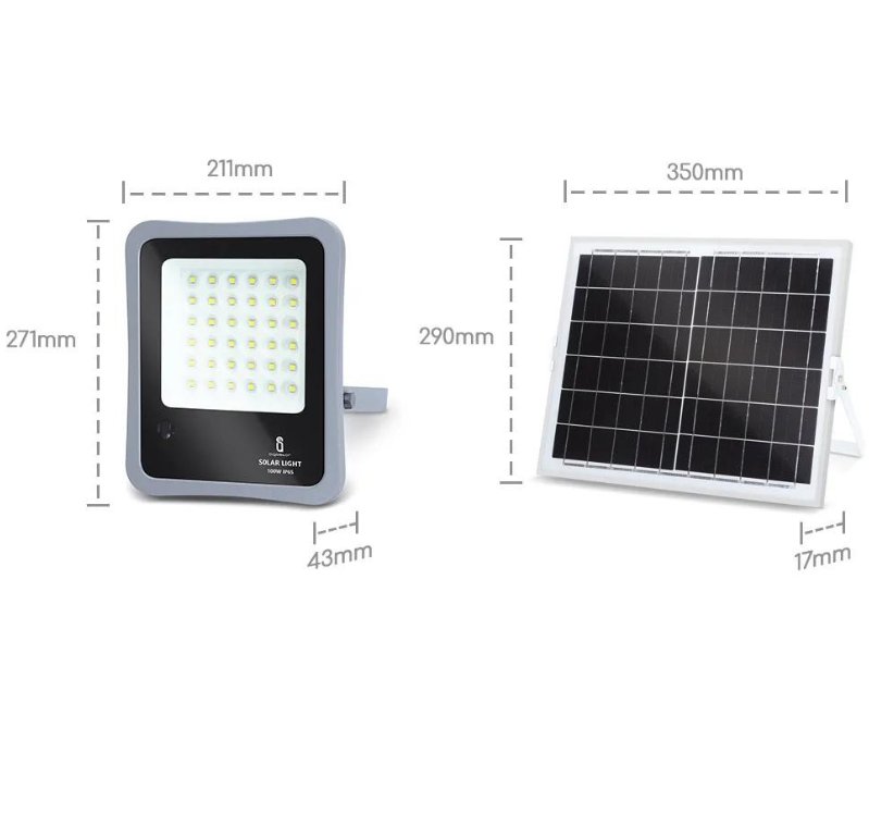 Proiettore led solare 100 watt grigio monocristallino ip65 6500k