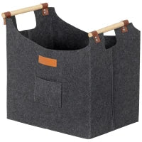 Borsa in Feltro Portalegna da Interno con Manici in Legno, Capacità 15 kg, 45x32x40 cm, Grigio