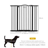 Cancelletto per Cani Estensibile con 4 Viti Regolabili, in Metallo e Plastica, 74-100x94 cm, Nero