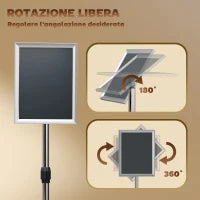 Cavalletto Espositore Poster A3 con Altezza e Inclinazione Regolabili, Acciaio e Alluminio, Argento