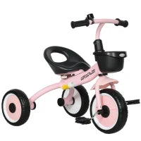 Triciclo per Bambini da 2-5 Anni con Seduta Regolabile e Campanello, 70.5x50x58cm, Rosa