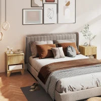 Set di 2 comodini stretti, con vano aperto e 1 cassetto, pannelli a scanalatura 43x40x55cm Legno naturale