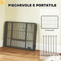 Recinto per Cani a 6 Pannelli Modulabili da 80x1.5x60 cm in Acciaio Grigio Scuro con Porta di Ingresso