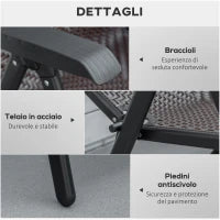 Set da 2 Sedie da Giardino Pieghevoli in Rattan PE, Schienale 7 Posizioni, 71x58x111cm