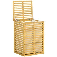 Cesto Portabiancheria in Bambù con Coperchio e Sacca in Poliestere Removibile e Lavabile, 44x37x62.5 cm, color Legno