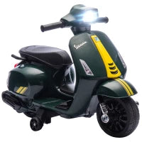 Moto Elettrica per Bambini con Licenza Vespa, Batteria Ricaricabile 6V, Rotelle e Luci, Età 2-6 Anni, Verde Scuro