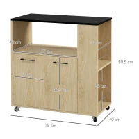 Carrello da Cucina in Truciolato con Ripiano Aperto, Armadietto a 2 Ante e Scaffale Laterale, 75x40x80.5 cm
