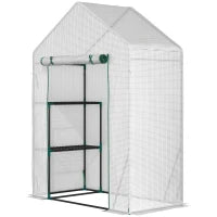 Serra da Giardino in PE e Acciaio per Esterni con 2 Scaffali e Porta Avvolgibile, 143x73x195 cm, Bianco
