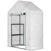 Serra da Giardino in PE e Acciaio per Esterni con 2 Scaffali e Porta Avvolgibile, 143x73x195 cm, Bianco