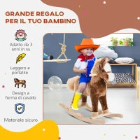 Cavallo a Dondolo in Legno Giocattolo Cavalcabile Bambini Peluche 74 × 33 × 62cm