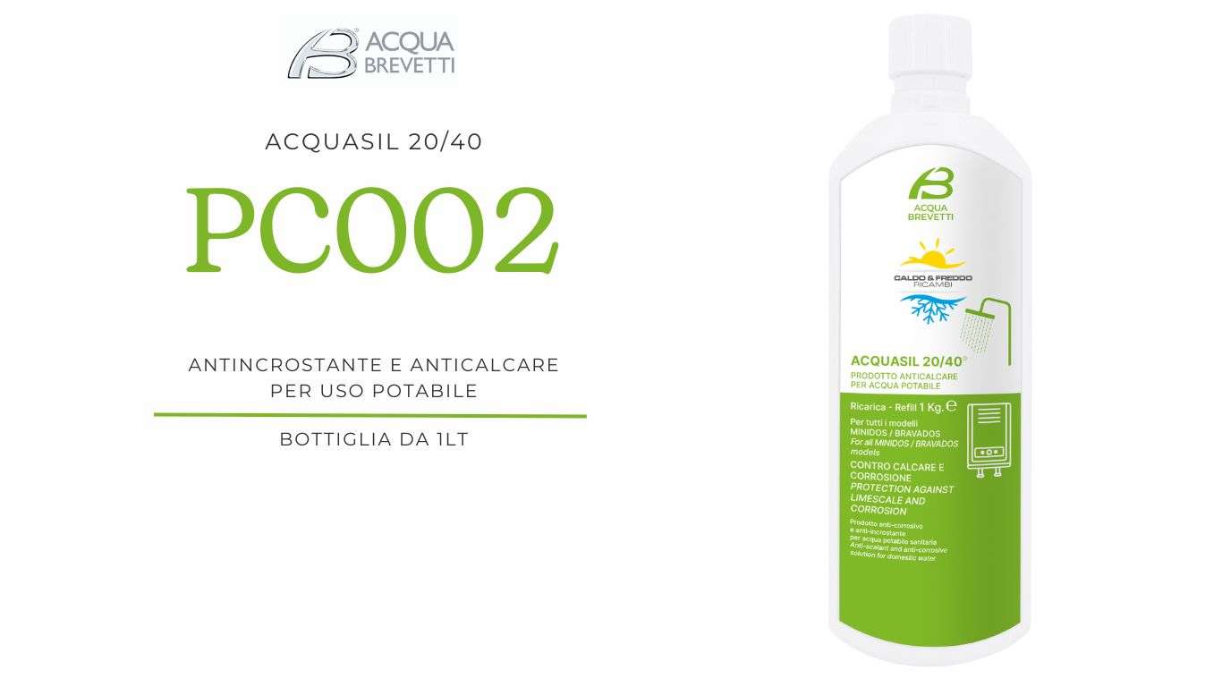 Acquasil 20/40 PC002 bottiglia da 1kg anticalcare Acqua Brevetti MiniDOS e BravaDOS 