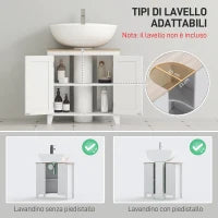 kleankin Mobile Sottolavabo Bagno a U con Ripiano Regolabile Interno, in MDF, 60x30x60 cm, Bianco e color Legno