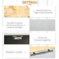 Carrello da Cucina Multiuso in Legno con 2 Cassetti, Armadietto e 4 Ruote, 104x46x91cm, Grigio