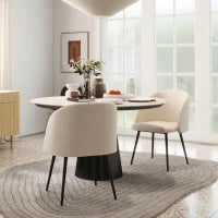 Set di 2 Sedie da Pranzo con Schienale in Tessuto Effetto Lana, Gambe in Acciaio, 55 x 62 x 80 cm, Beige e Nero