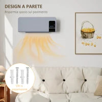 Termoventilatore da Parete Oscillante con Telecomando, Timer 12h e 2 Modalità, 54.5x12x21.5 cm, Grigio