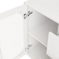 Credenza da pranzo in rattan con cassetti, per cucina e soggiorno, 120x40x90 cm, Bianco