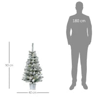 Albero di Natale Artificiale Innevato con 60 Luci LED Bianche e 116 Rami, Albero di Natale con Luci Incorporate, Base con Vaso Rimovibile, Φ40x90cm, Verde