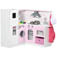Cucina Giocattolo per Bambini 3-6 Anni con Luci e Utensili da Cucina Realistici, in MDF e PP, 84x93.5x85 cm
