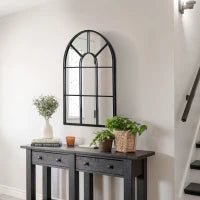 Specchio Moderno a Parete e a forma di Arco 70x50 cm per Camera da Letto e Soggiorno, in Metallo Nero e Vetro