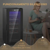 Cantinetta Frigorifero per 18 Bottiglie di Vino con Display Digitale, Luce LED e Controllo Temperatura, Nero