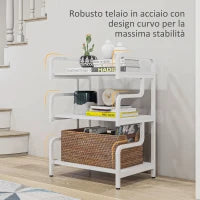 Supporto per Stampante Industriale a 3 Livelli, in Metallo e Truciolato, 55x40x77 cm, Bianco