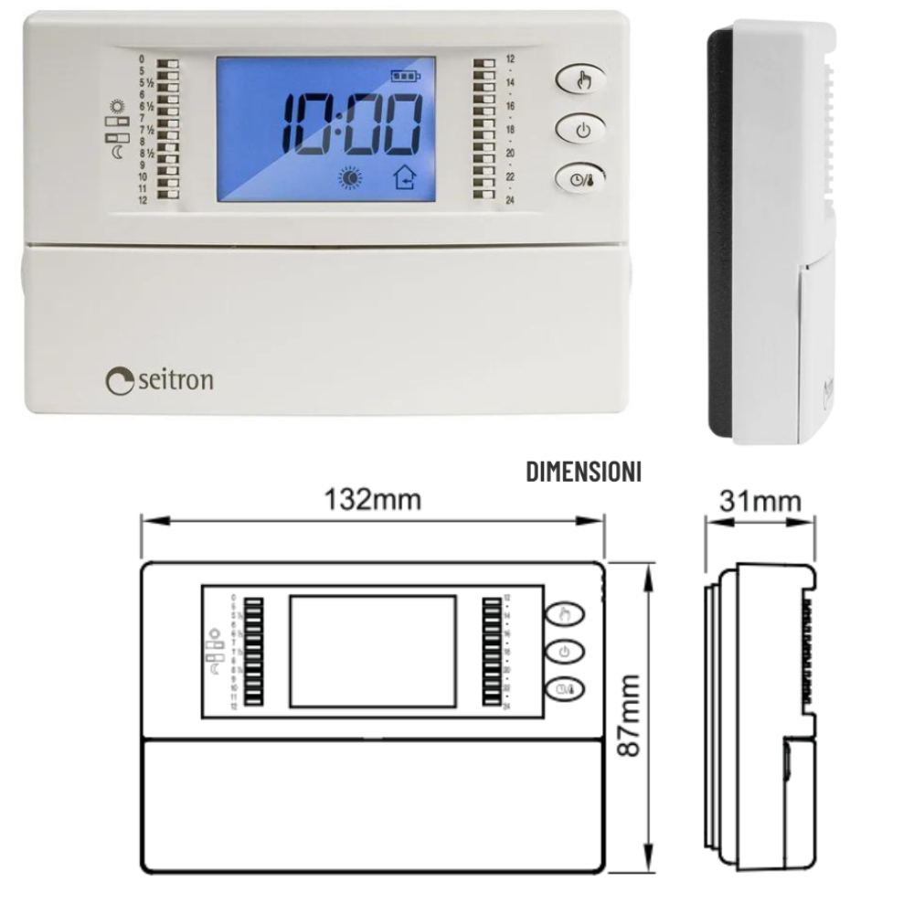 Cronotermostato digitale giornaliero a batterie seitron freetime plus bianco