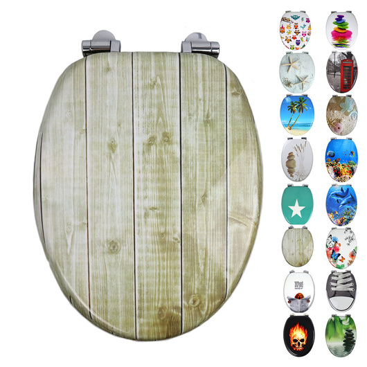 Sedile copri wc universale frizionato fantasia mdf chiusura rallentata *** fantasia wood, confezione 1