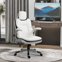 Sedia da Ufficio Ergonomica con Braccioli Pieghevoli, Sedia da Scrivania Regolabile in Altezza con Funzione Basculante, Sedia Spessa Imbottita con Bracciolo Imbottito Regolabile, 69 x 67 x 113-121 cm, Bianco