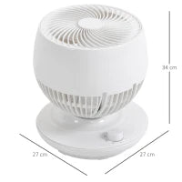 Ventilatore da Tavolo 3 Velocità, Oscillazione 70° e Inclinazione 90°, 27x27x34cm, Bianco e Nero