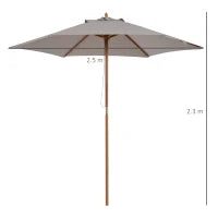 Ombrellone da Giardino a 6 Stecche in Legno e Tessuto Poliestere, 2.5x2.3m, Grigio