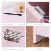 Cassapanca Portagiochi in Legno, Panca Contenitore per Cameretta Coperchio con Pistone Pneumatico, 60x40x48cm, Rosa