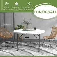 Tavolo Pieghevole per Giardino e Campeggio, in Acciaio e HDPE, Ø122x73 cm, Grigio e Bianco