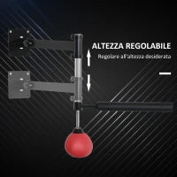 Speed Bag a Parete per Boxe e MMA ad Altezza Regolabile con Asta, Acciaio e PU, 79x72x20 cm, Rosso