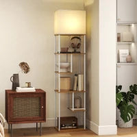 Lampada da Terra con Ripiani Temperature di Colore Regolabili 3000K-6500K Telecomando Lampadina E27 Legno naturale