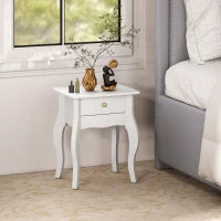 Tavolino da Salotto con Cassetto in Stile Francese con Gambe Curve, 45x35x55 cm, Bianco