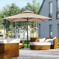 Ombrellone da Giardino 3x3 m con Doppio Tetto in Poliestere, Palo e Stecche in Metallo, Beige e Nero