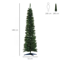 Albero di Natale Slim Artificiale 180 cm con Rami Realistici, Albero di Natale Alto e Stretto con Base Pieghevole, Verde