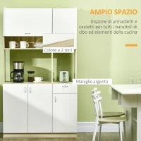 Mobile Buffet a 4 Porte per Cucina con 3 Armadietti, Cassetto e Piano d'Appoggio in Truciolato, 102x48x180 cm