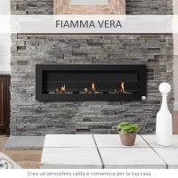 Camino Bioetanolo da Parete a con 3 Serbatoi da 1L e Copertura 20m², 120x40 cm Caminetto Bioetanolo 2Kw in Acciaio e Vetro per Salotto, Soggiorno e Camera da Letto, Nero