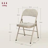 Set di 4 Sedie Pieghevoli con Seduta Imbottita in poliestere e Struttura in Acciaio, Beige