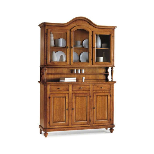 Cristalliera 6 ante 3 cassetti in stile classico in legno e mdf con rifinitura in noce lucido 150x43x220 H