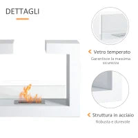Caminetto a Bioetanolo da Tavolo 2000W in Acciaio Inossidabile Inodore con Vetro 78 x 25 x 58 cm Bianco