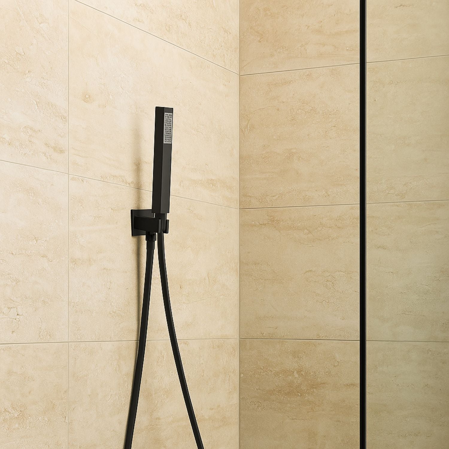 Kit set doccia ottone nero opaco con supporto presa acqua quadro *** confezione 1